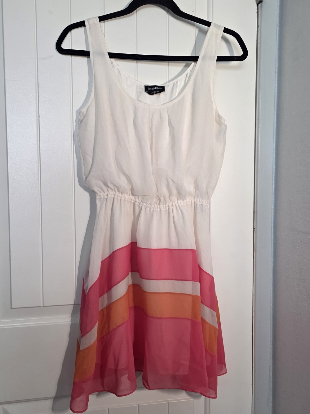 bebe White, Pink and Orange Colorblock Chiffon Dress